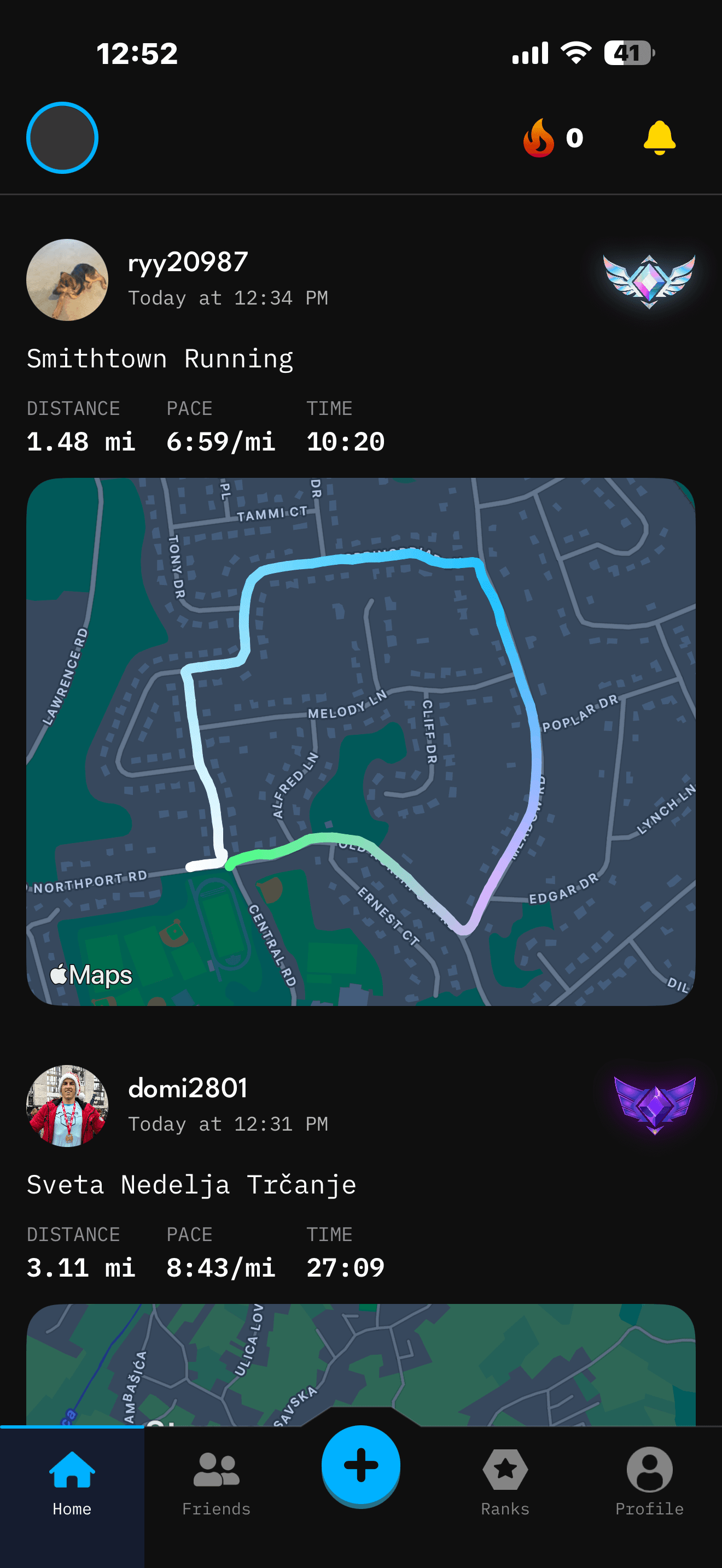 Runify social feed with shareable run summaries